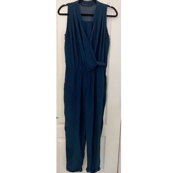 Zara Basic Beaded Surplice Neckline Jumpsuit Navy Blue - M‎ - Picture 9 of 10
